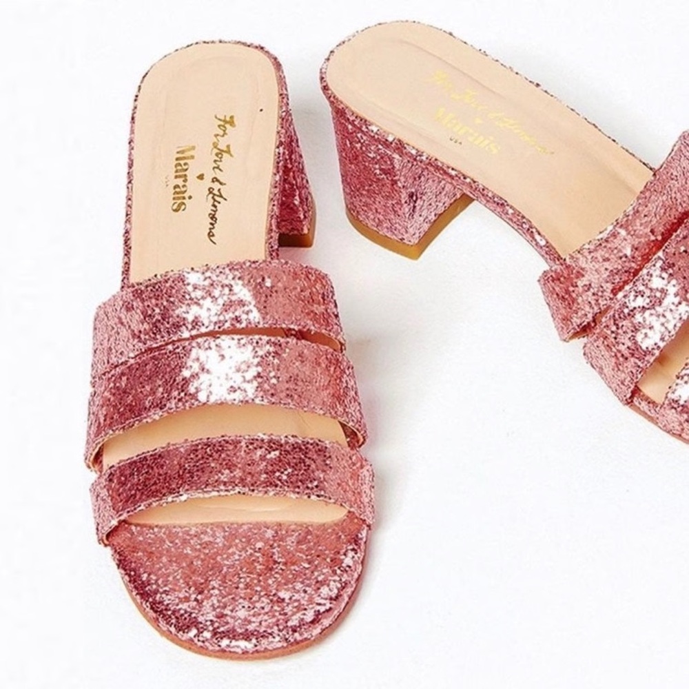For love and Lemons pink glitter heels mules size 7 NEW marais